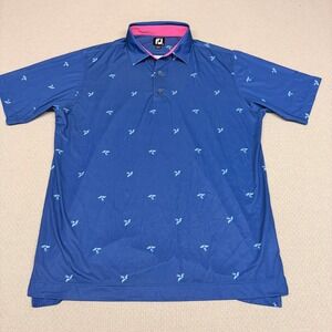 Footjoy Polo Shirt Mens Large Blue Floral Geometric Performance Golf